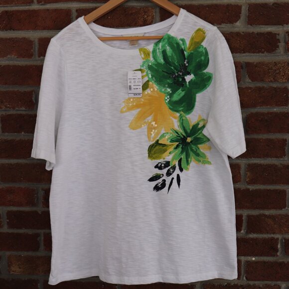 CJ Banks Shirt * NWT * 1X * Green / Yellow / White * Sparkle - Picture 4 of 10